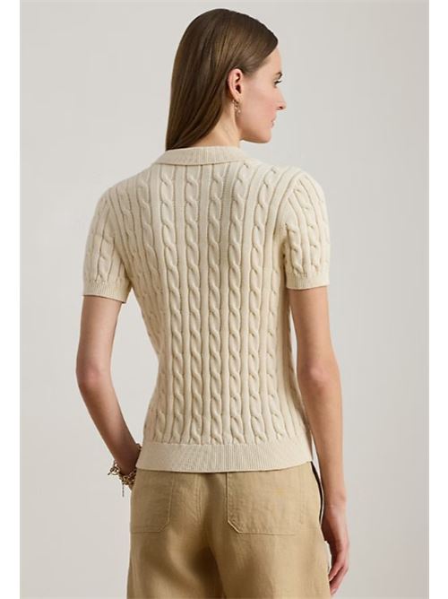 Cable-knit cotton polo shirt LAUREN RALPH LAUREN | NATRISSA-SHORT SLEEVE-PULLOVER..MASCARPONE CREAM